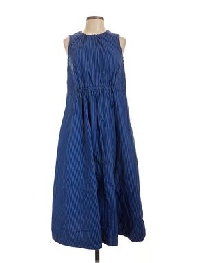Sleeveless Navy Stripe Gathered-Waist Midi Dress